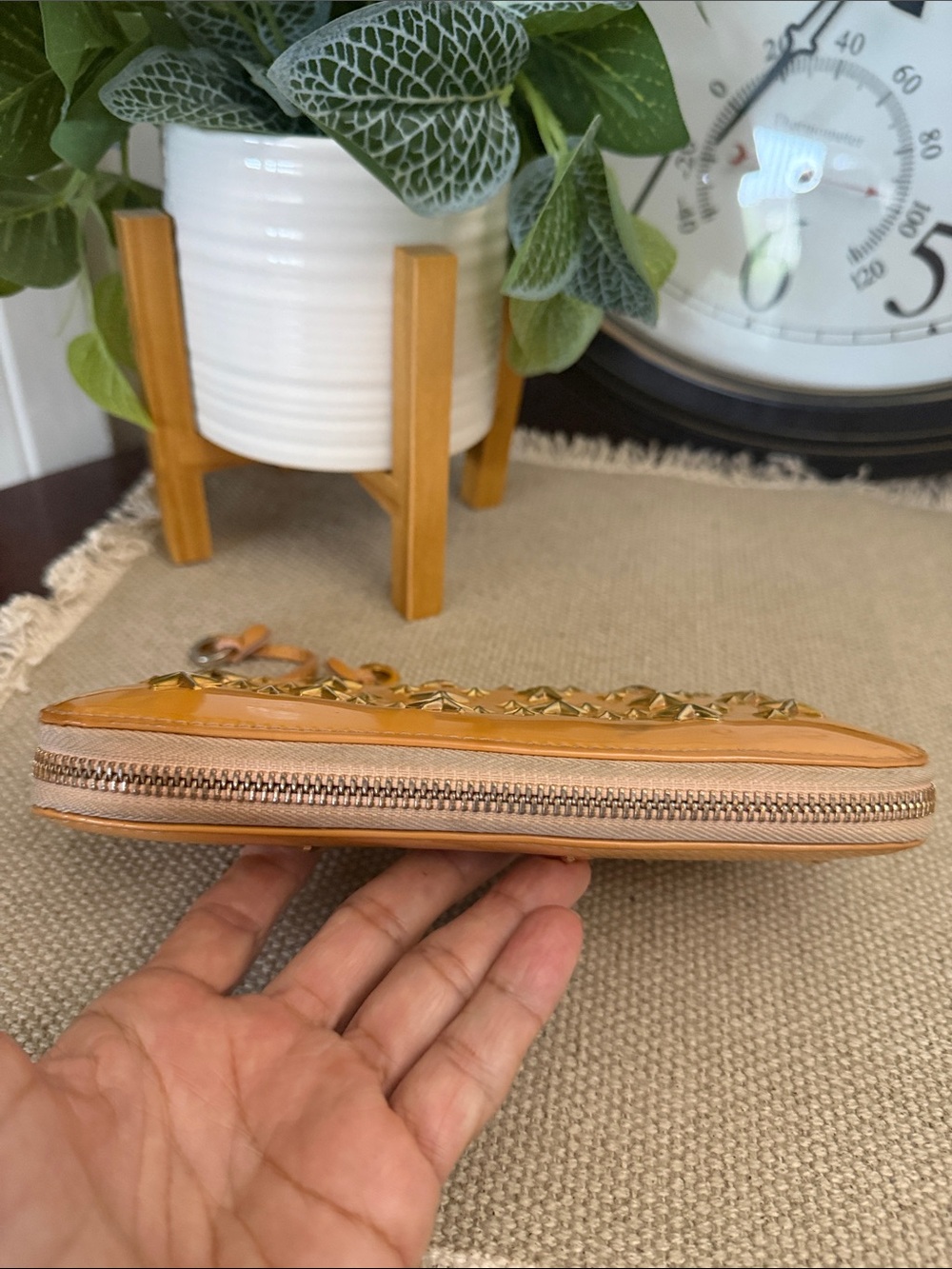 Jimmy Choo Studded Star Zip Wallet - Orange Patent Leather - Picture 9 of 16